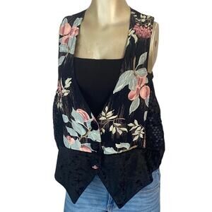 2 Much LA Vest Women Medium Vintage Floral Multi Color BLACK 90S 80S Retro USA